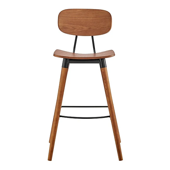 Euro Style Vega Bar Stool with Matte Black Steel Frames and Walnut Stained Wood 91052-WAL