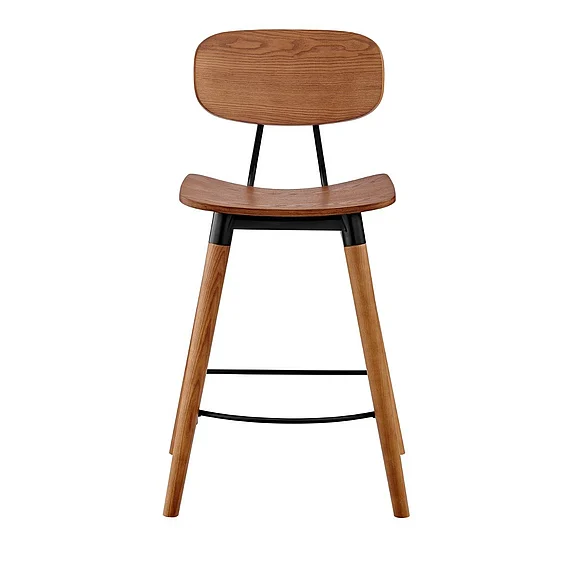 Euro Style Vega Counter Stool with Matte Black Steel Frames and Walnut Stained Wood 91054-WAL