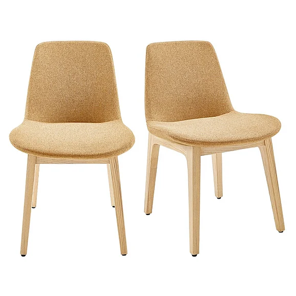 Euro Style Clara Side Chair in Mustard Yellow Fabric and Natural Ash Legs 91066-MUS (Set of 2)