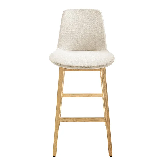 Euro Style Clara Bar Stool in Off-White Fabric and Natural Ash Base 91068-OFFWHT (Set of 1)