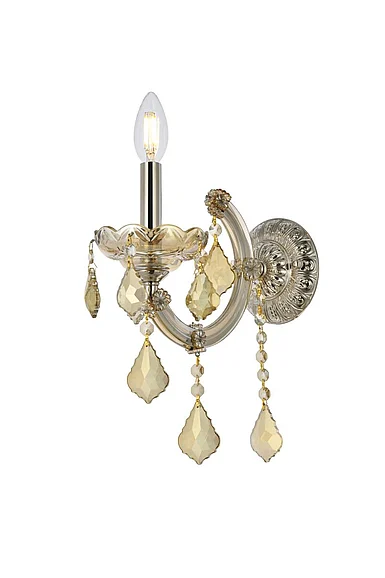 Elegant Maria Theresa 1 Light Golden Teak Wall Sconce Golden Teak (Smoky) Royal Cut Crystal 2800W1GT-GT/RC