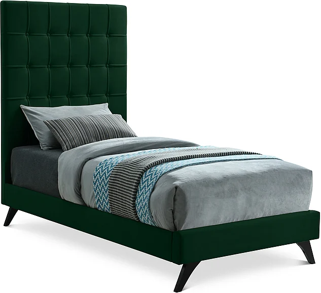 Meridian Elly Velvet Twin Bed in Green Velvet EllyGreen-T