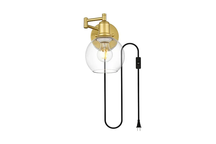 Elegant Caspian 1 Light Brass and Clear Swing Arm Plug in Wall Sconce LD7332W6BRA CLOSEOUT