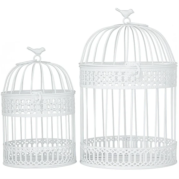 UMA White Metal Birdcage with Latch Lock Closure and Hanging Hook, Set of 2 16, 12H | 91417