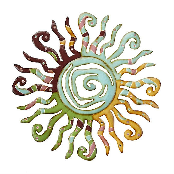 UMA Multi Colored Metal Sun Indoor Outdoor Cutout Swirl Home Wall Decor with Abstract Patterns, 26 x 1 x 26 | 91425