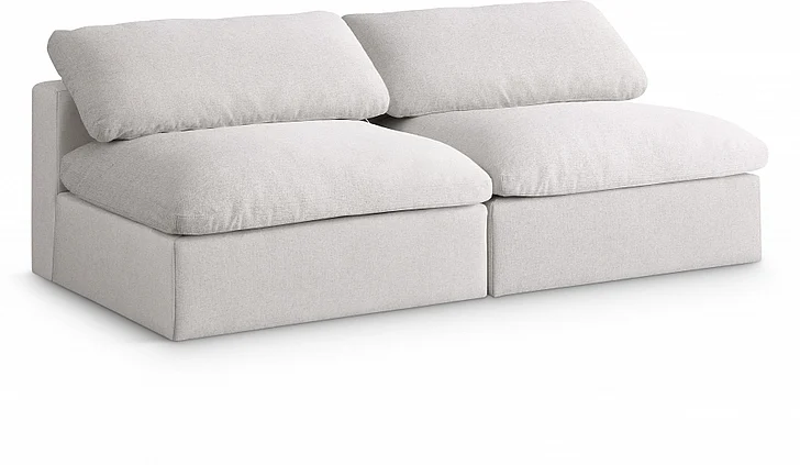 Meridian Serene Linen Textured Fabric Deluxe Comfort Modular Armless Sofa in Cream Linen Textured Fabric 601Cream-S78