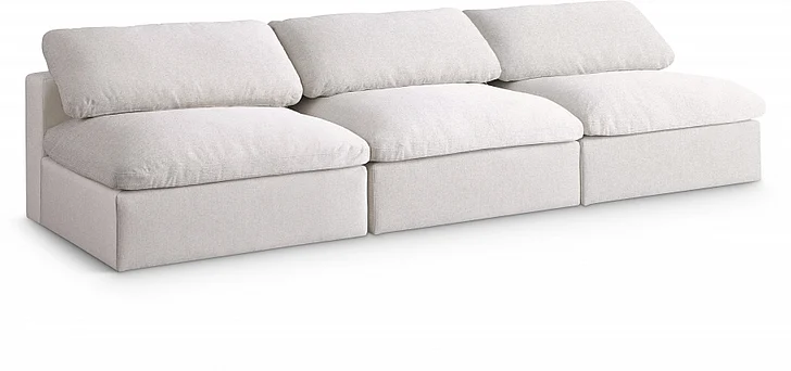 Meridian Serene Linen Textured Fabric Deluxe Comfort Modular Armless Sofa in Cream Linen Textured Fabric 601Cream-S117