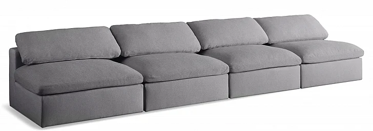 Meridian Serene Linen Textured Fabric Deluxe Comfort Modular Armless Sofa in Grey Linen Textured Fabric 601Grey-S156