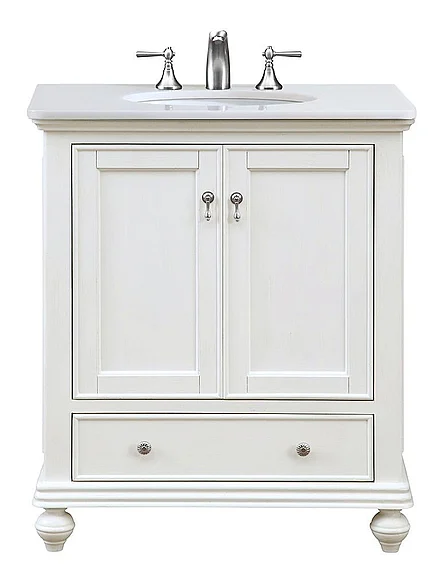 Elegant 30 In. Single Bathroom Vanity in Antique White with Ivory White Engineered Marble VF-1023-VW