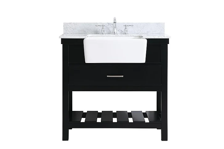 Elegant 36 In. Single Bathroom Vanity in Black with Backsplash VF60136BK-BS