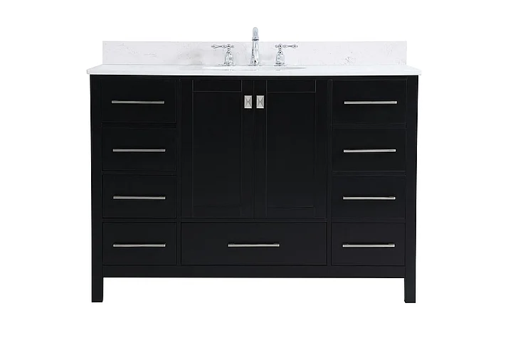 Elegant 48 In. Single Bathroom Vanity in Black with Backsplash VF18848BK-BS