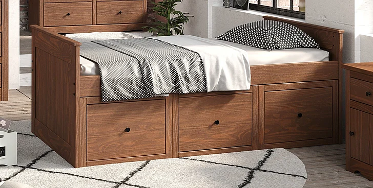 Pine Crafter Furniture Heartland Twin Captain Bed w/(3)Under Bed Drawer Storage Units in Mahogany Brown 91X-Mah