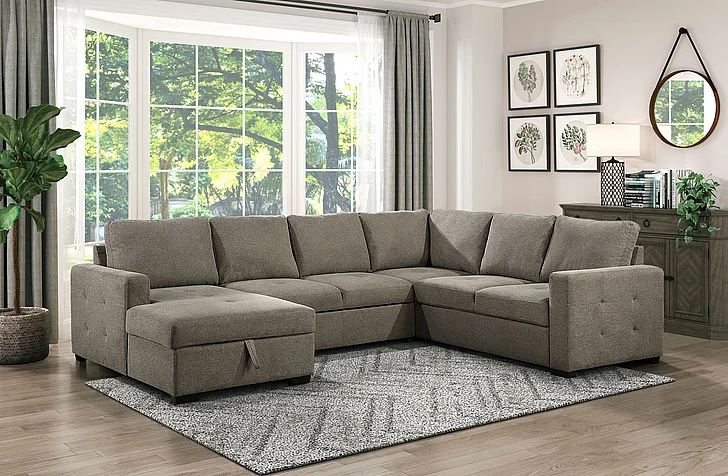 Homelegance Elton 3-Piece Sectional with Pull-out Bed and Left Chaise in Brown 9206BR*3LC3R
