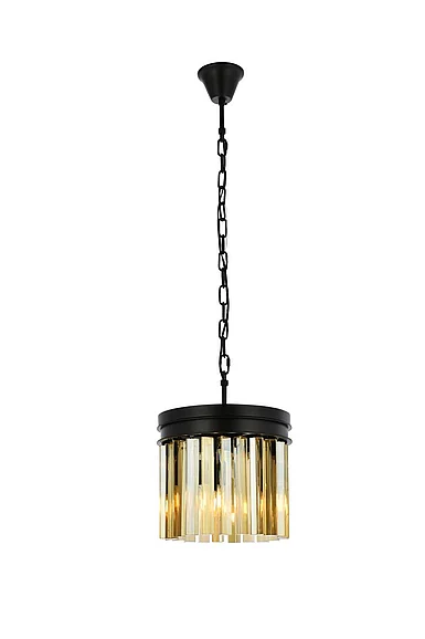 Elegant Sydney 3 Light Matte Black Pendant Golden Teak (Smoky) Royal Cut Crystal 1208D12MB-GT/RC