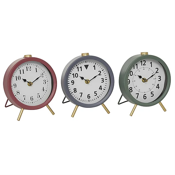 UMA Multi Colored Wooden Airplane Decorative Clock with Gold Accents, 3 Assorted 6"W, 7"H | 92136 CLOSEOUT