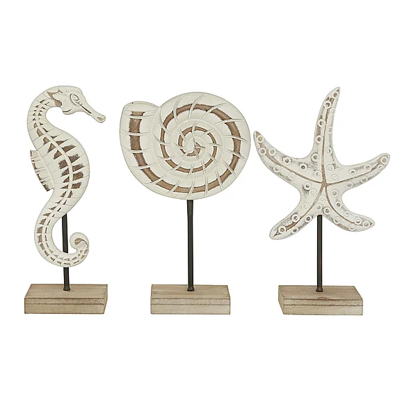 UMA White Plastic Sea Life Decorative Sculpture, (Set of 3) 13, 13, 13H | 92139