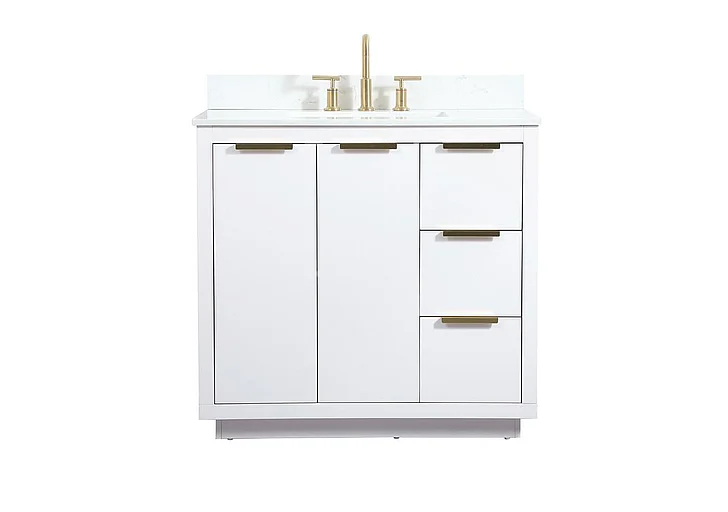 Elegant 36 In. Single Bathroom Vanity in White with Backsplash VF19436WH-BS