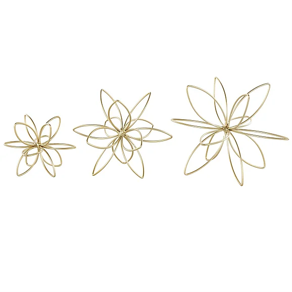 UMA CosmoLiving by Cosmopolitan Gold Metal Floral Wire Decorative Sculpture, Set of 3 8, 7, 5H | 92185