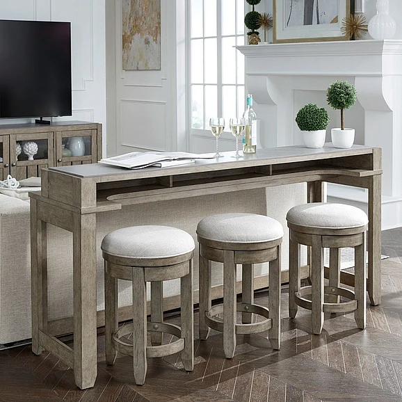 Liberty Furniture Millstone 4pc Console Bar Table Set in Nutmeg