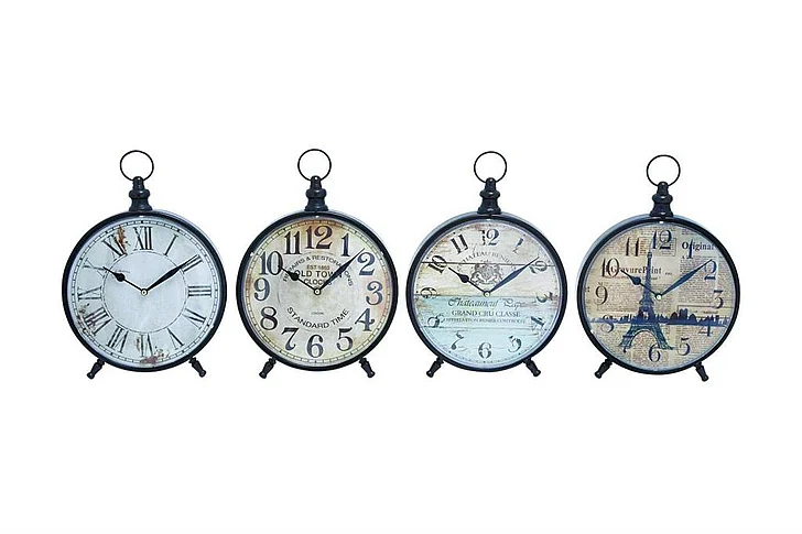 UMA Black Metal Ring Top Clock, 4 Assorted 12"H, 9"W | 92203 CLOSEOUT