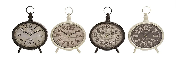 UMA Black Metal Ring Top Decorative Clock, 4 Assorted 8W, 9H | 92205