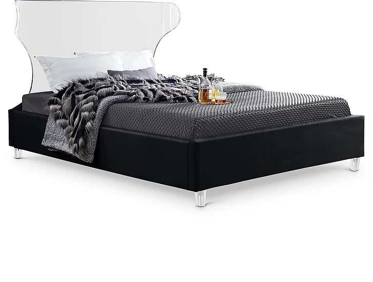 Meridian Ghost Velvet King Bed in Black Velvet GhostBlack-K
