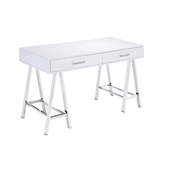ACME Coleen Writing Desk (Same AC00901) in White High Gloss & Chrome Finish 92229