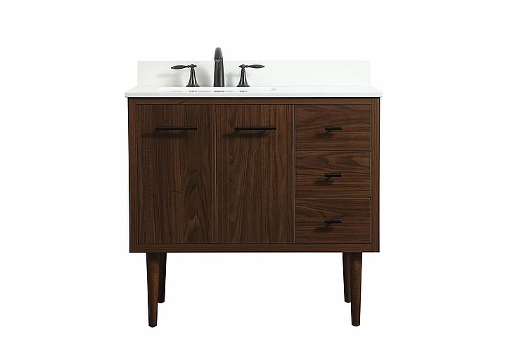 Elegant 36 In. Single Bathroom Vanity in Walnut with Backsplash VF48036MWT-BS CLOSEOUT