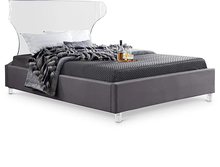 Meridian Ghost Velvet King Bed in Grey Velvet GhostGrey-K