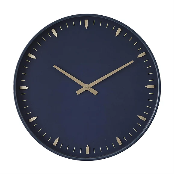 UMA Dark Blue Glass Numberless Decorative Wall Clock with Gold Accents, 20" x 3" x 20" | 92284