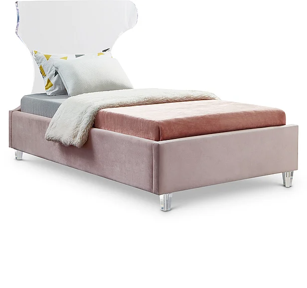 Meridian Ghost Velvet Twin Bed in Pink Velvet GhostPink-T
