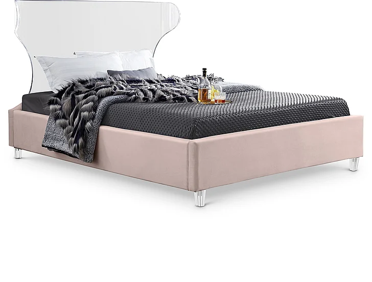 Meridian Ghost Velvet Full Bed in Pink Velvet GhostPink-F