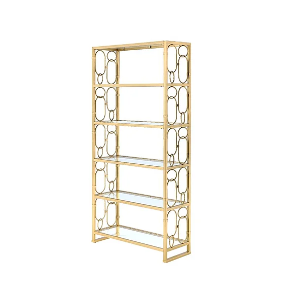 ACME Milavera Bookshelf in Clear Glass & Gold Finish 92470
