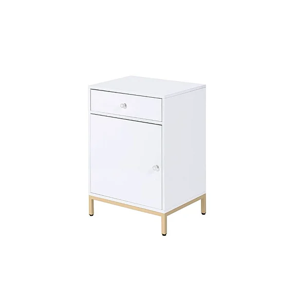 ACME Ottey Cabinet in White High Gloss & Gold Finish 92543