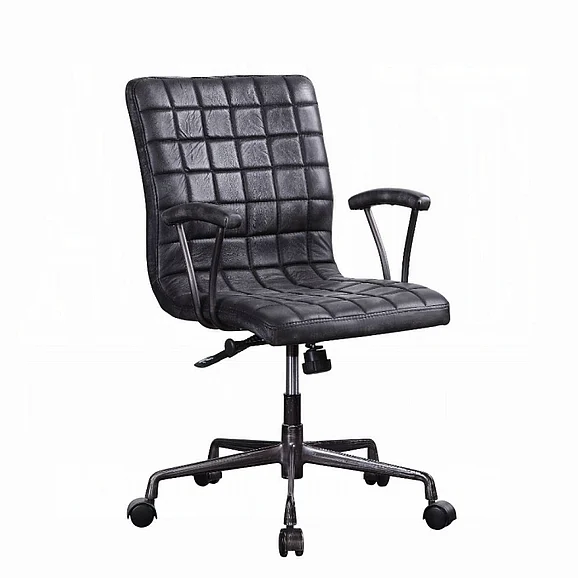 ACME Barack Office Chair in Vintage Black Top Grain Leather and Aluminum 92557