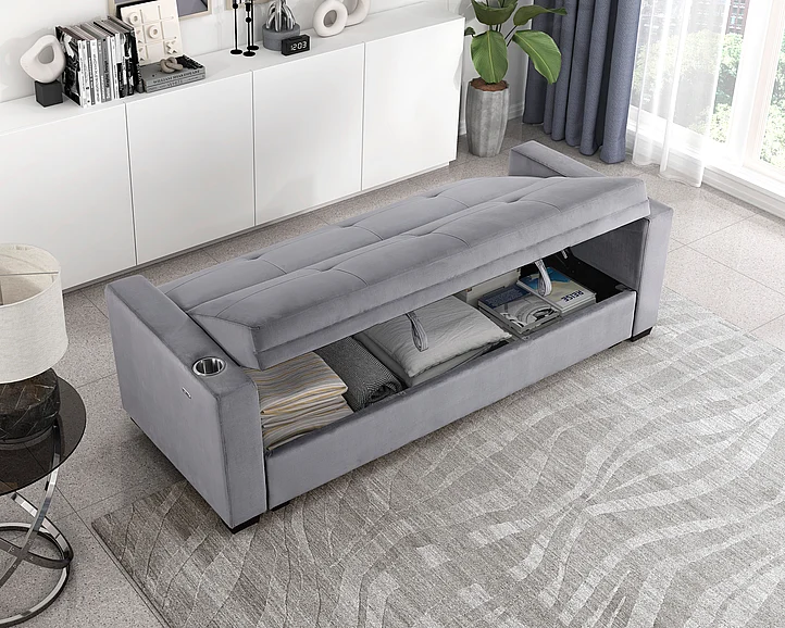 Homelegance Convertible Sofa Bed with Hidden Storage, Cup Holders and Charging Ports 9258