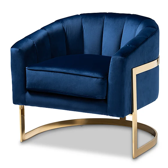Baxton Studio Tomasso Glam Royal Blue Upholstered Gold-Lounge Chair 9264