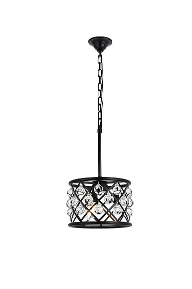 Elegant Madison 3 Light Matte Black Pendant Clear Royal Cut Crystal 1213D12MB/RC