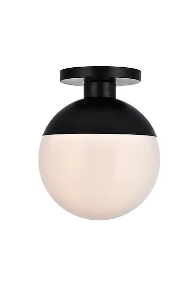 Elegant Eclipse 1 Light Black Flush Mount with Frosted White Glass LD6056BK