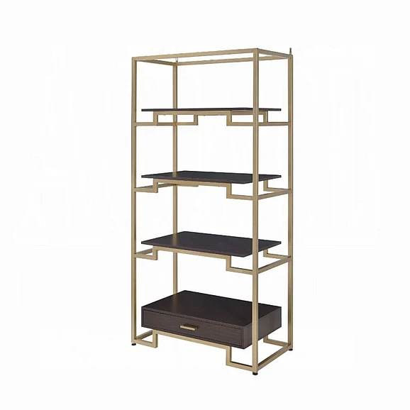 ACME Yumia Bookshelf in Gold and Clear Glass 92787