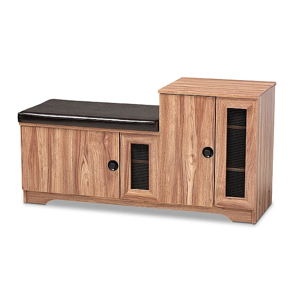 Baxton Studio Valina Dark Brown Upholstered 2-Door Shoe Storage Bench with Cabinet 9280