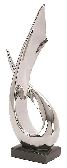 UMA Silver Porcelain Ceramic Abstract Decorative Sculpture with Black Base, 8" x 4" x 17" | 92831