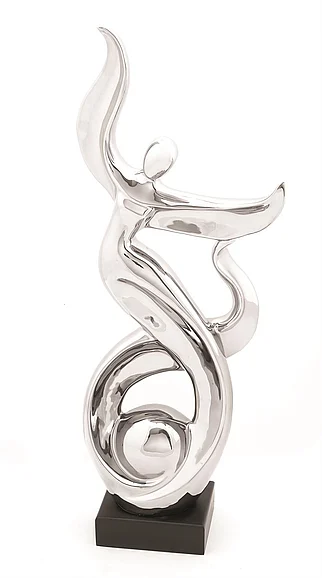 UMA Silver Ceramic People Dancing Decorative Sculpture, 10 x 5 x 25 | 92860