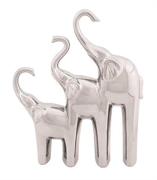 UMA Silver Ceramic Elephant Decorative Sculpture, 11 x 2 x 14 | 92879