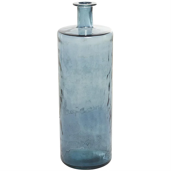UMA Blue Recycled Glass Handmade Tall Spanish Bottle Floor Decorative Vase, 10" x 10" x 30" | 92986