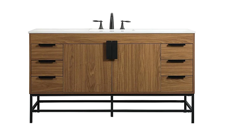 Elegant 60 In. Single Bathroom Vanity in Walnut Brown VF48860WB