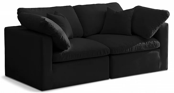 Meridian Plush Velvet Standard Comfort Modular Sofa in Black Velvet 602Black-S70
