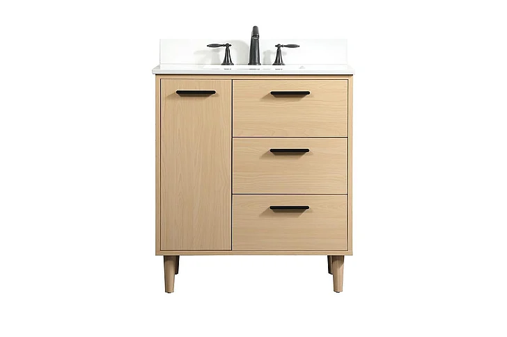 Elegant 30 In. Bathroom Vanity in Maple with Backsplash VF47030MMP-BS