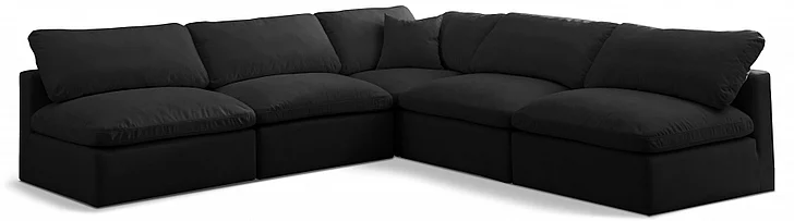 Meridian Plush Velvet Standard Comfort Modular Sectional in Black Velvet 602Black-Sec5B