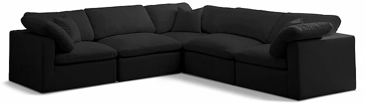 Meridian Plush Velvet Standard Comfort Modular Sectional in Black Velvet 602Black-Sec5C